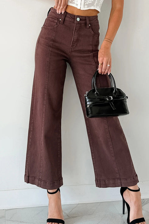 Seamed Center Wide Leg Cropped Denim Jeans