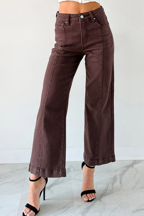 Seamed Center Wide Leg Cropped Denim Jeans