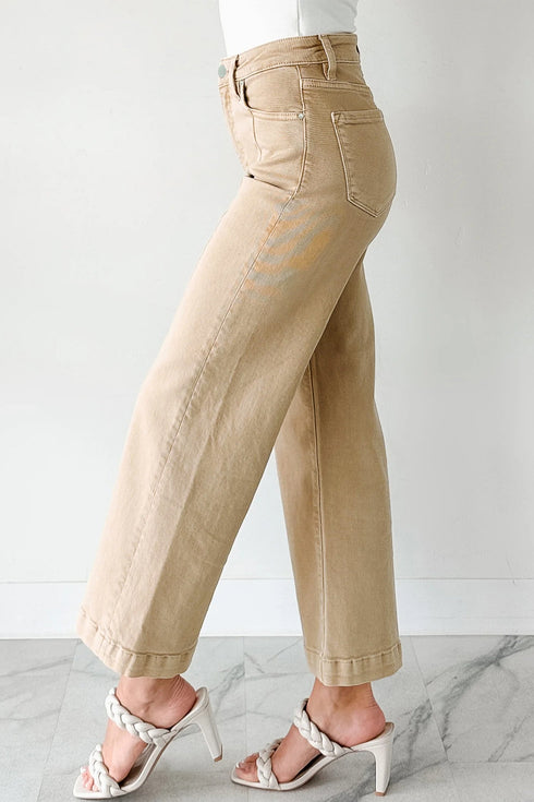 Seamed Center Wide Leg Cropped Denim Jeans