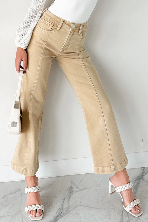 Seamed Center Wide Leg Cropped Denim Jeans