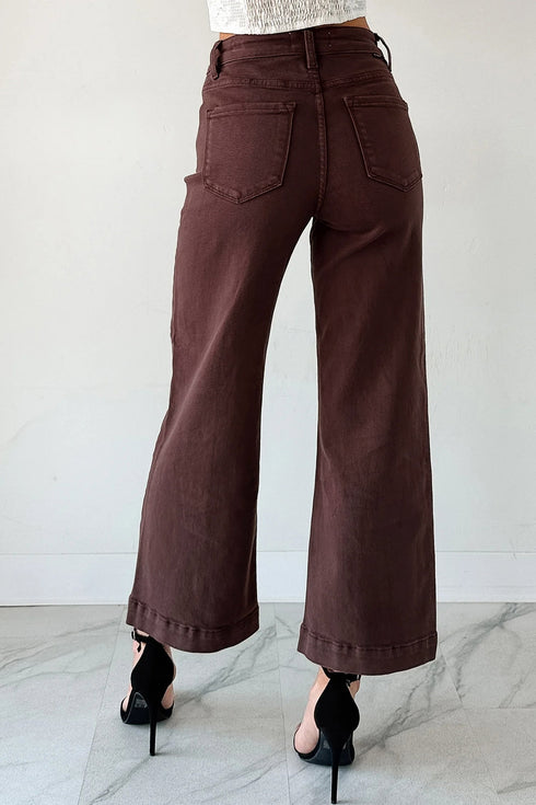 Seamed Center Wide Leg Cropped Denim Jeans