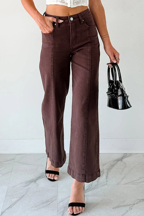 Seamed Center Wide Leg Cropped Denim Jeans