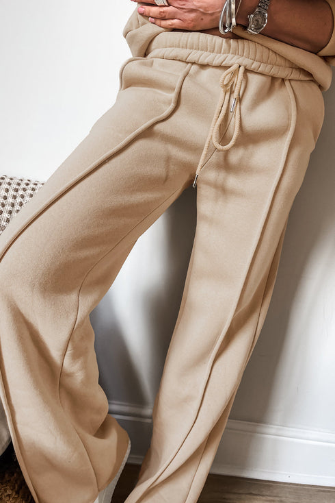 Seamed Zipper Jacket Drawstring Wide Leg Pant Set