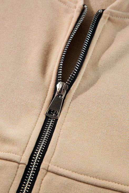 Seamed Zipper Jacket Drawstring Wide Leg Pant Set