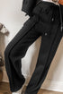 Seamed Zipper Jacket Drawstring Wide Leg Pant Set