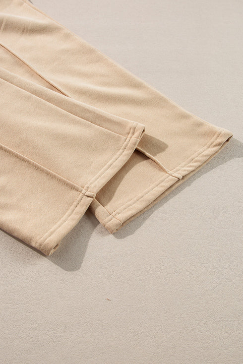 Seamed Zipper Jacket Drawstring Wide Leg Pant Set