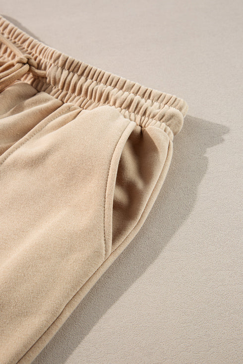 Seamed Zipper Jacket Drawstring Wide Leg Pant Set