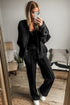Seamed Zipper Jacket Drawstring Wide Leg Pant Set