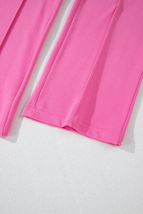 Seamed Zipper Jacket Drawstring Wide Leg Pant Set