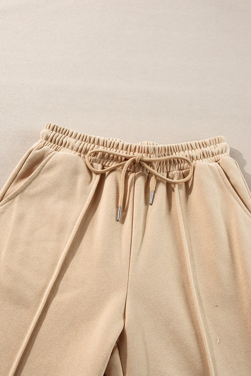 Seamed Zipper Jacket Drawstring Wide Leg Pant Set