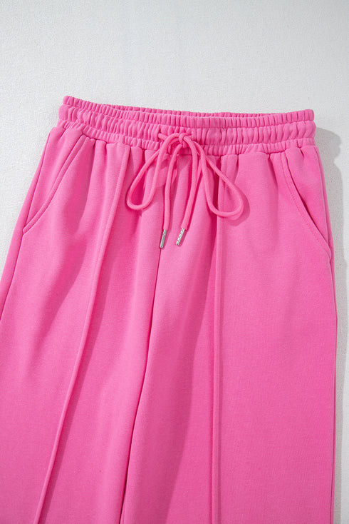Seamed Zipper Jacket Drawstring Wide Leg Pant Set