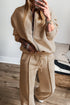 Seamed Zipper Jacket Drawstring Wide Leg Pant Set