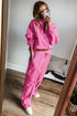 Seamed Zipper Jacket Drawstring Wide Leg Pant Set
