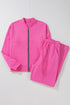 Seamed Zipper Jacket Drawstring Wide Leg Pant Set
