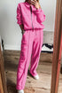 Seamed Zipper Jacket Drawstring Wide Leg Pant Set