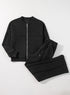 Seamed Zipper Jacket Drawstring Wide Leg Pant Set