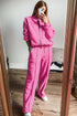 Seamed Zipper Jacket Drawstring Wide Leg Pant Set