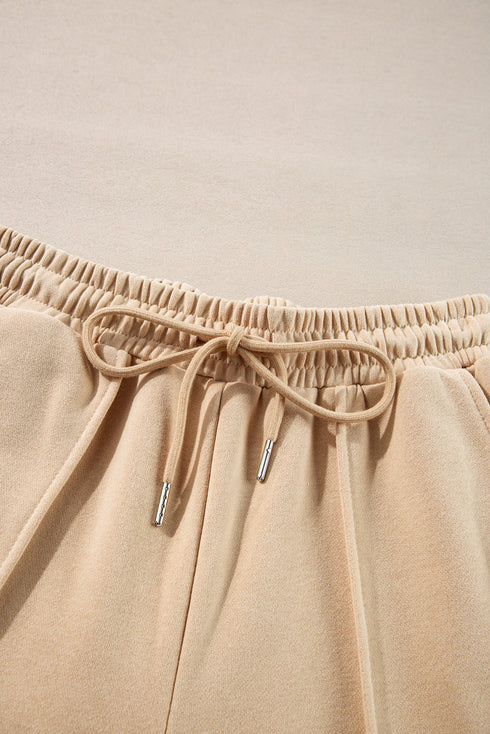 Seamed Zipper Jacket Drawstring Wide Leg Pant Set