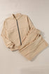 Seamed Zipper Jacket Drawstring Wide Leg Pant Set