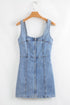 Seamed Zipper Square Neck Sleeveless Denim Bodycon Mini Dress