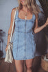 Seamed Zipper Square Neck Sleeveless Denim Bodycon Mini Dress