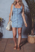 Seamed Zipper Square Neck Sleeveless Denim Bodycon Mini Dress