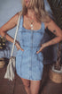 Seamed Zipper Square Neck Sleeveless Denim Bodycon Mini Dress
