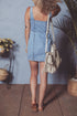 Seamed Zipper Square Neck Sleeveless Denim Bodycon Mini Dress