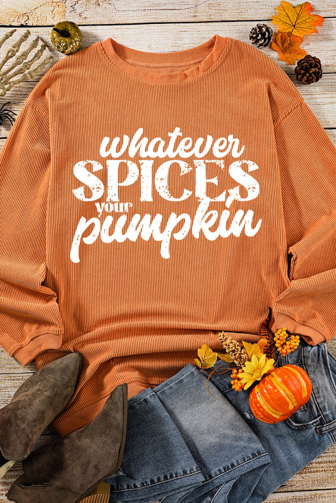 Seasonal Phrase Corded Texture Crew Neck Sweatshirt