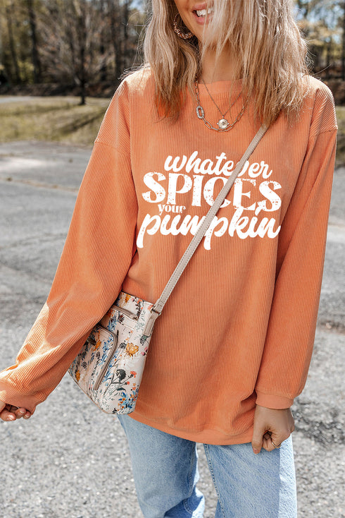 Seasonal Phrase Corded Texture Crew Neck Sweatshirt