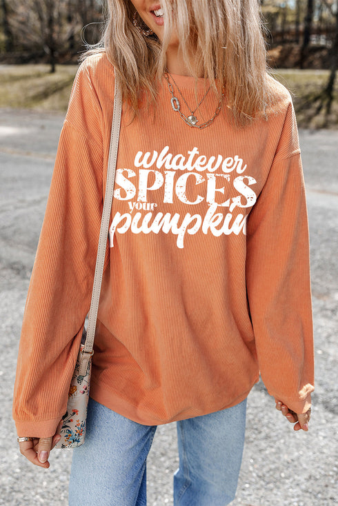 Seasonal Phrase Corded Texture Crew Neck Sweatshirt