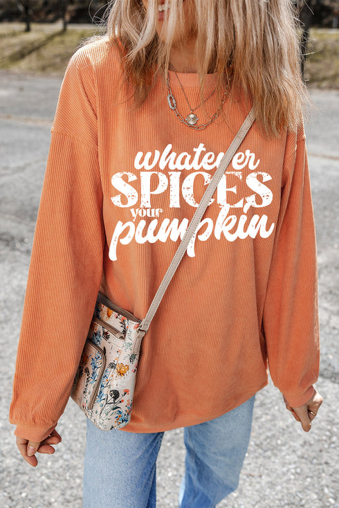 Seasonal Phrase Corded Texture Crew Neck Sweatshirt