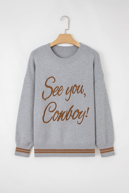 See You Cowboy Script Graphic Crew Neck Sweater