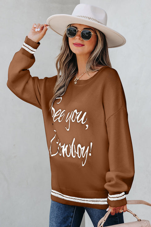 See You Cowboy Script Graphic Crew Neck Sweater