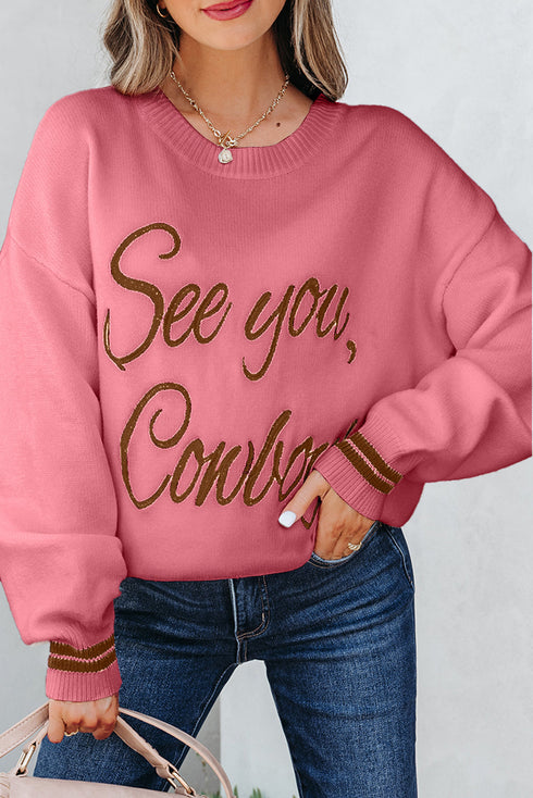 See You Cowboy Script Graphic Crew Neck Sweater