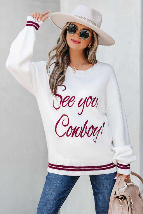 See You Cowboy Script Graphic Crew Neck Sweater