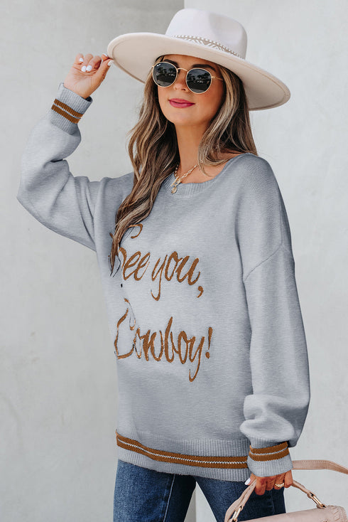 See You Cowboy Script Graphic Crew Neck Sweater