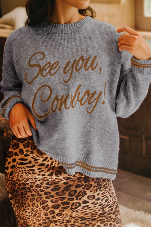 See You Cowboy Script Graphic Crew Neck Sweater