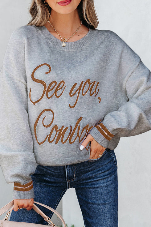 See You Cowboy Script Graphic Crew Neck Sweater