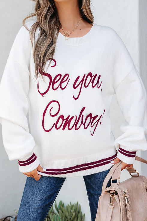 See You Cowboy Script Graphic Crew Neck Sweater