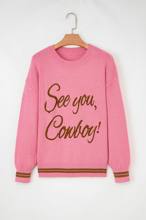 See You Cowboy Script Graphic Crew Neck Sweater