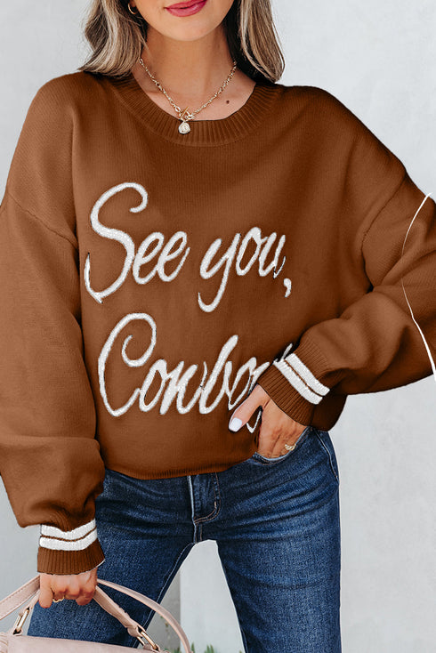 See You Cowboy Script Graphic Crew Neck Sweater