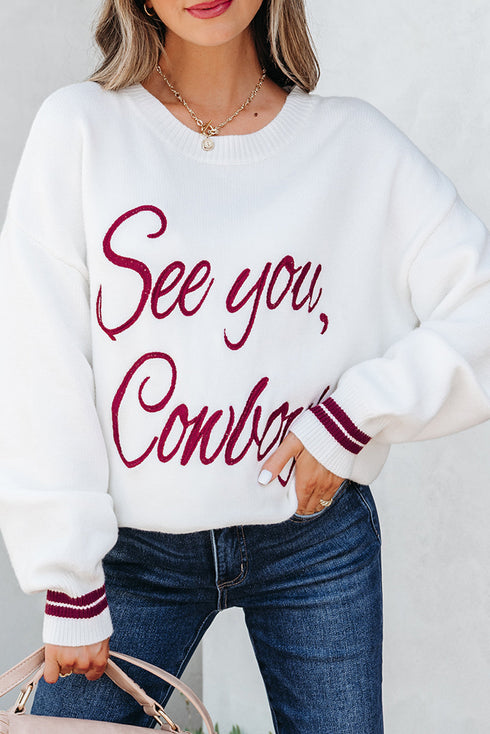 See You Cowboy Script Graphic Crew Neck Sweater