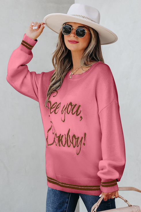 See You Cowboy Script Graphic Crew Neck Sweater