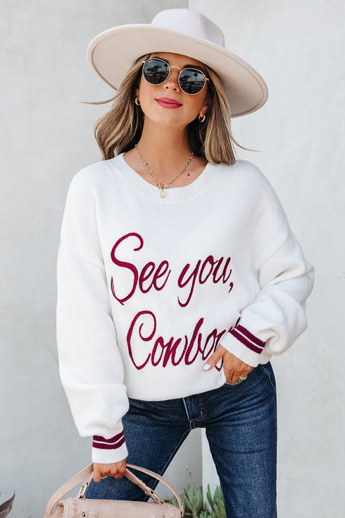 See You Cowboy Script Graphic Crew Neck Sweater