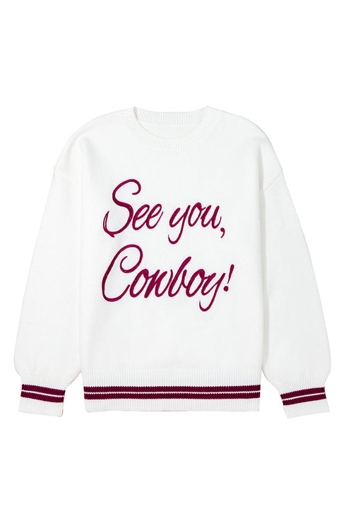 See You Cowboy Script Graphic Crew Neck Sweater