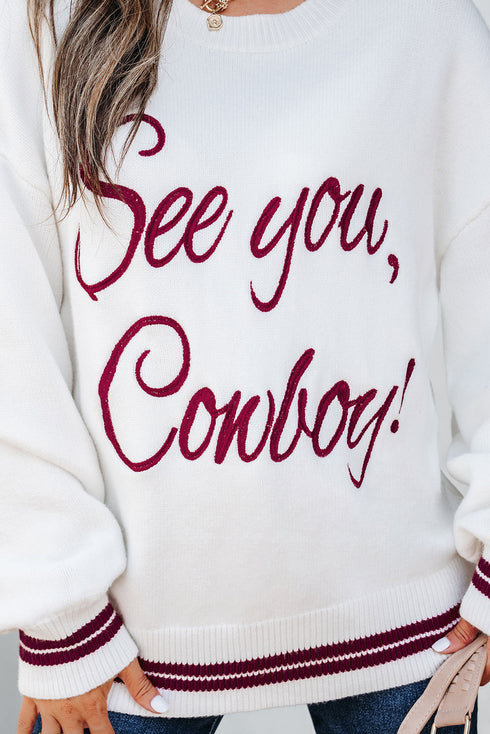 See You Cowboy Script Graphic Crew Neck Sweater