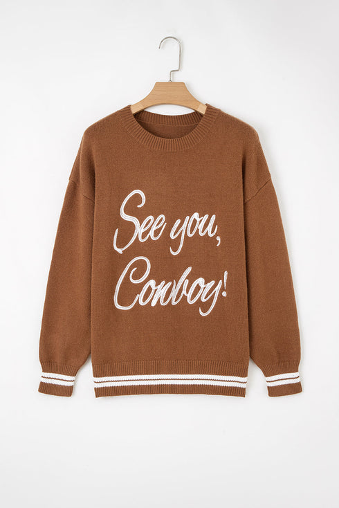 See You Cowboy Script Graphic Crew Neck Sweater