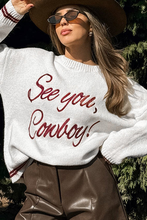 See You Cowboy Script Graphic Crew Neck Sweater