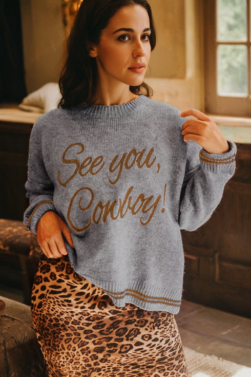 See You Cowboy Script Graphic Crew Neck Sweater